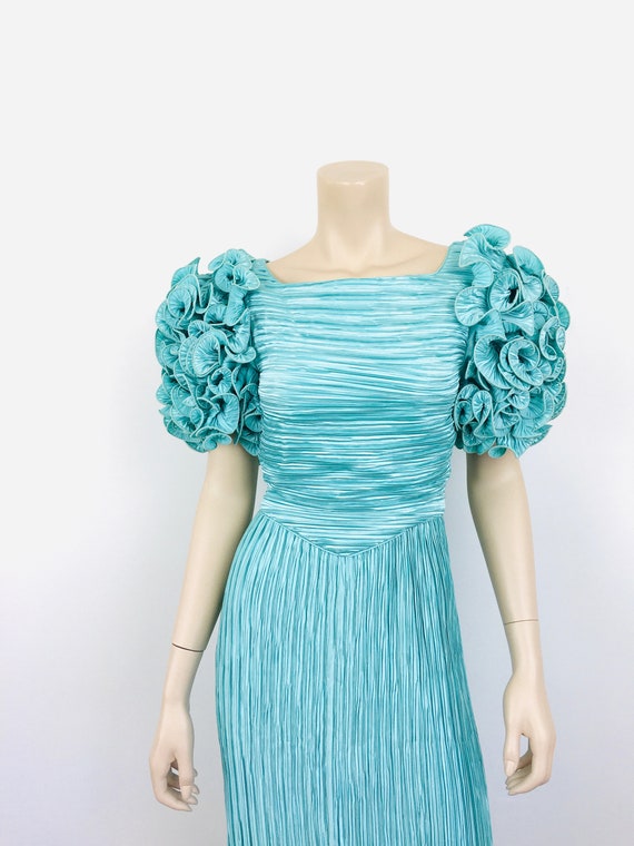 Vintage 1980s DYNASTY Style RUFFLED PUFF Sleeve S… - image 3