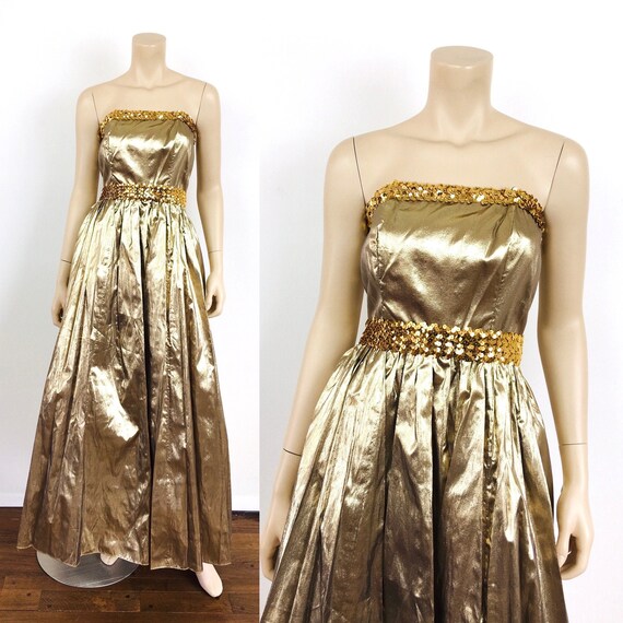 Vintage 1980s GOLD METALLIC Strapless BUSTIER Top