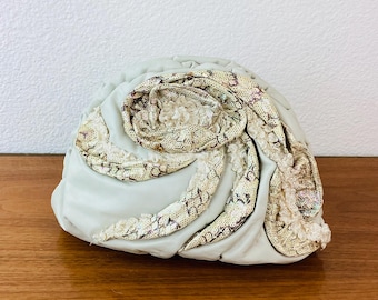 Vintage 1980s PUFFY EMBELLISHED Leather Clamshell Clutch or Shoulder Bag / Purse