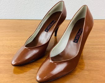 Brown Leather Y2k Lace up OXFORD Heels - Vintage 00s - 6.5 7  display picture 2