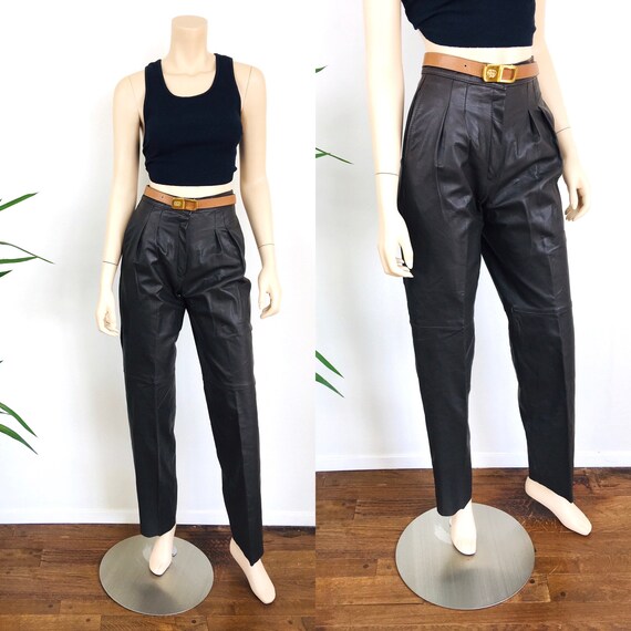 Vintage 1980s LEATHER TROUSERS Dark Chocolate Brow