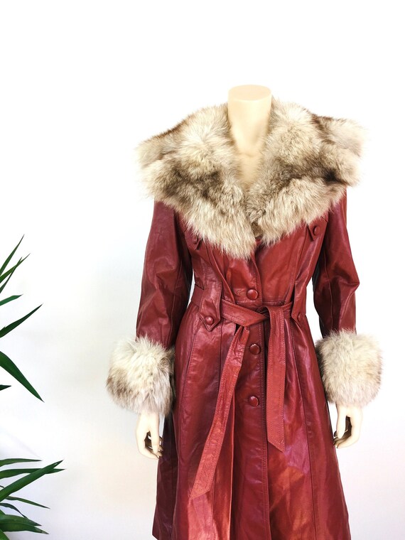 Vintage 1970s LEATHER & FOX FUR Trench Coat