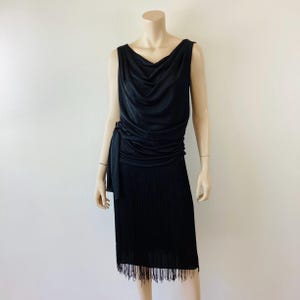Vintage 1980s BLACK FRINGE Flapper Style Disco Dress