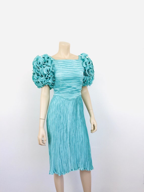 Vintage 1980s DYNASTY Style RUFFLED PUFF Sleeve S… - image 5