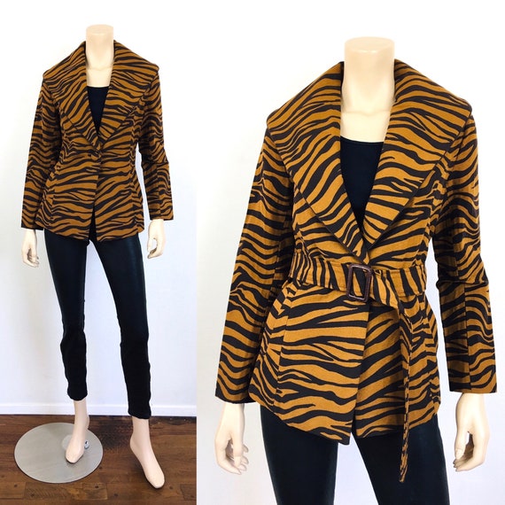 Vintage 1990s ZEBRA Stripe ANIMAL PRINT Brown Shaw