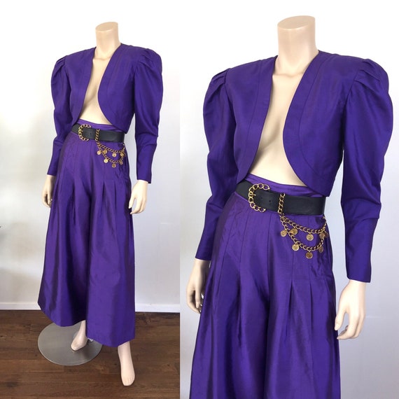 Vintage 1980s PUFF SLEEVE BOLERO Jacket & High Wai