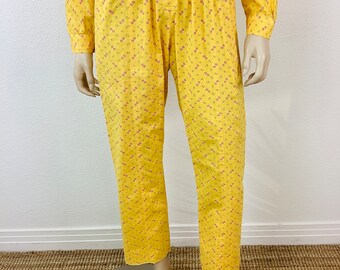 Vintage SoutiencollarCoat 80’s Vintage 1980s YELLOW COTTON Snap Front French One Piece
