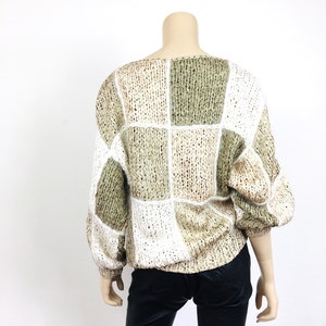 Vintage 1980s CROCHET RIBBON & ANGORA Color Block Taupe Slouchy Sweater Top image 6