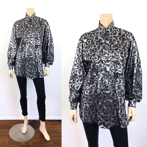 Vintage 1980s ESCADA SILVER & Black METALLIC Overs