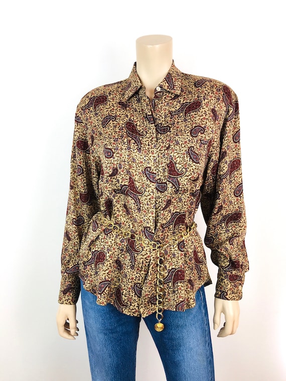 Vintage 1980s /1990s PAISLEY Print SILK BLOUSE by… - image 3