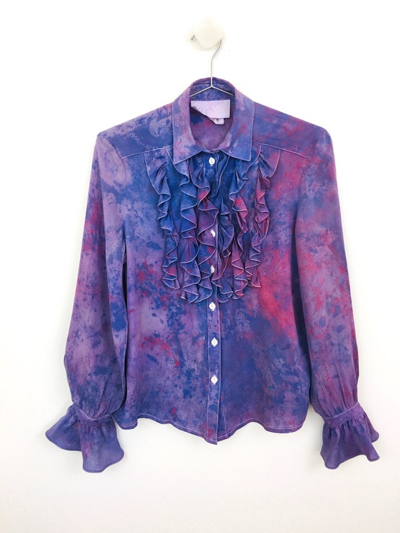 Vintage 1990s RUFFLED TIE DYE Effect Button Front… - image 1