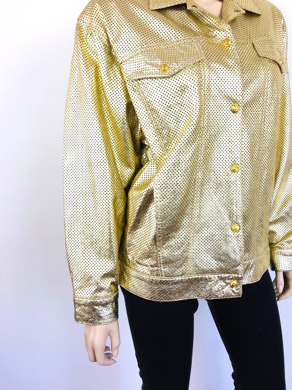 Vintage 1990s GOLD METALLIC Oversized PERFORATED … - image 6