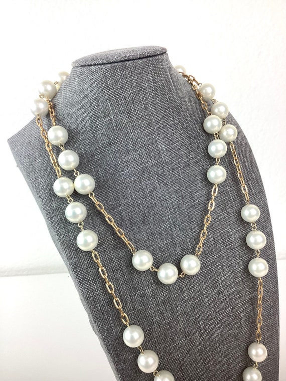 Vintage 1980s FLAPPER STYLE Floating PEARL & Gold… - image 3