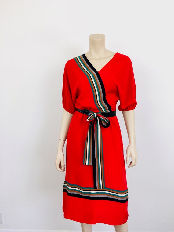 Vintage 1980s RED ALBERT NIPON Striped Dress - image 2