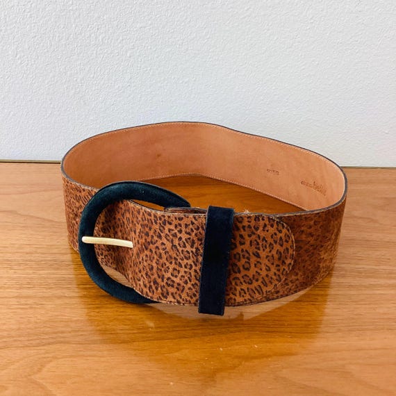 Vintage 1980s EXTRA WIDE LEOPARD Print Brown Suede Belt - Etsy display picture 2