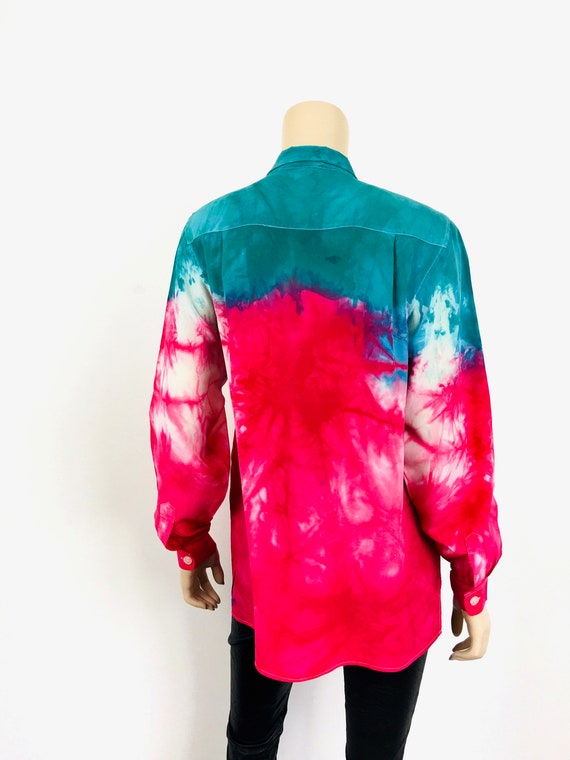 Vintage 1980s TIE DYE Effect SILK Oversized Pajam… - image 6