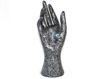 Beautiful Mannequin Hand | Black and Silver Crackle | Mannequin Hand | Jewellery Hand Display | Ring Display | Decoupaged Mannequin Hand