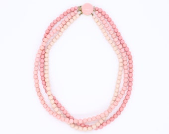 Vintage 3 Strand Faux Pearl Necklace | Pink Necklace