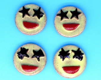 Star Eyes Emoji Magnet | Aimant inhabituel | Aimant en céramique | Aimant de poterie | Aimant amusant