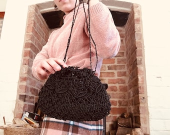 Small Black Bag |  Vintage Crochet Style Bag | Day Bag | Evening Bag | Vintage Fashion