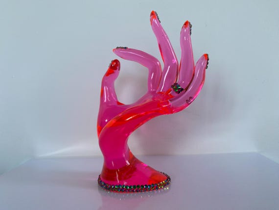 Beautiful Mannequin Hand | Pink Rhinestone Crystals | Mannequin Hand | Jewellery Hand Display | Ring Display | Decoupaged Mannequin Hand