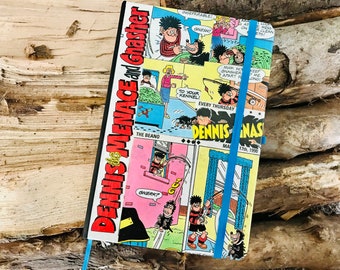 A5 Comic Style Notebook | Vintage Comic Cover Notebook | Lined Notebook | Writing Journal Black | Decoupaged Comic Strip Characters Notebook