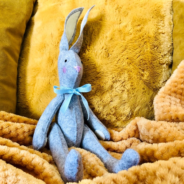 Soft Grey Cuddly Toy Lapin lapin | Jouet de farce hypoallergénique 100% feutre de laine fait à la main | Bébé Enfant Câlin Peluche | Lapin en peluche Lapin