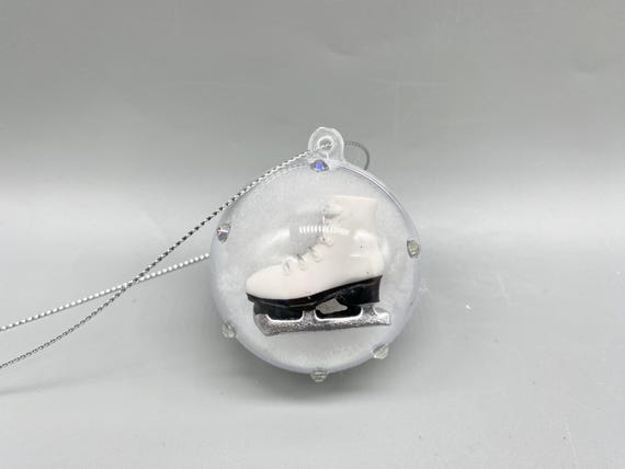 1 Sparkly Transparent Ice Skating Boot Rhinestone Hanging Christmas Tree Ornament Bauble Decoration