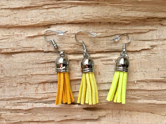 Tassel Dangle Earrings Minimalist Tassel Earrings Minimalist Orange Yellow Hanging Earrings Modern Silver Tone Gift For Her
