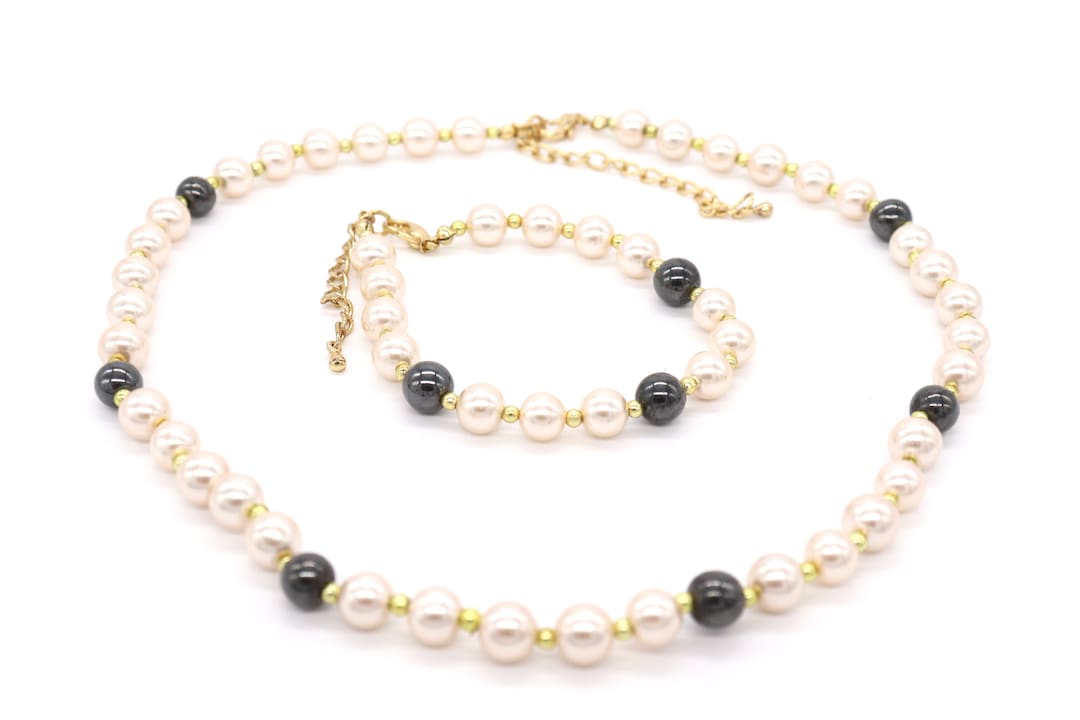 Set Gioielli Perle Finta Donna - Collana Pendente E Orecchini A Goccia, Perle Bianche Per Matrimoni E Occasioni Speciali