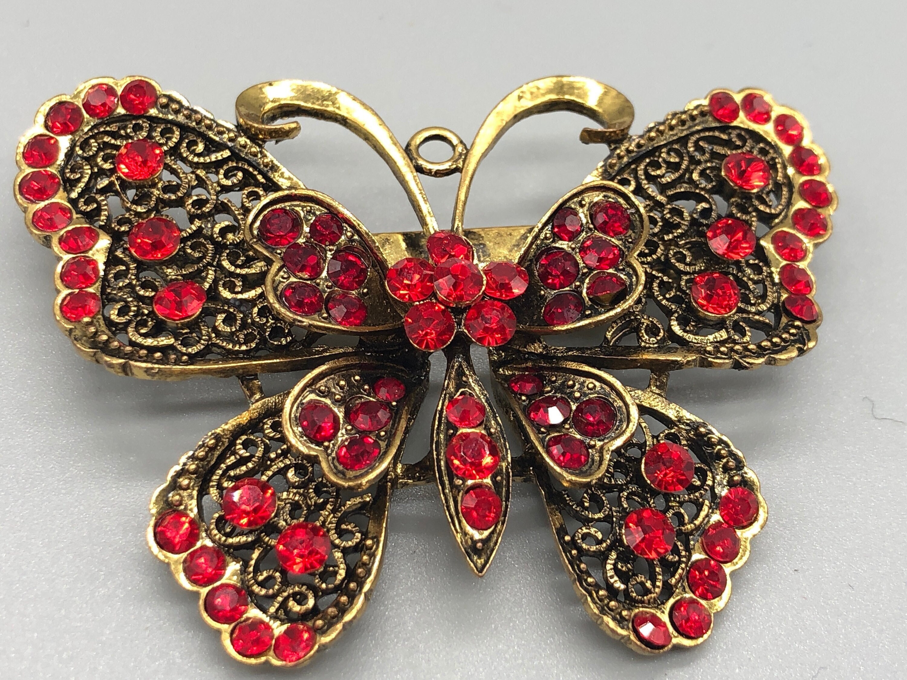 Vintage Gold Tone Red Butterfly Brooch Vintage Butterfly Brooch