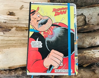 A5 Comic Style Notebook | Vintage Comic Cover Notebook | Lined Notebook | Writing Journal Black | Decoupaged Comic Strip Characters Notebook
