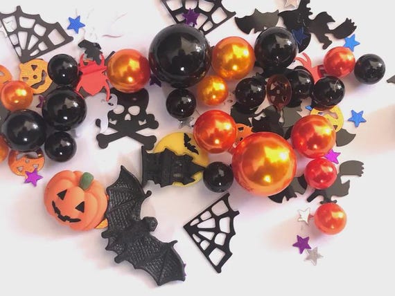 Halloween Themed Vase Filler | Orange Black Table Confetti | pumpkin bats