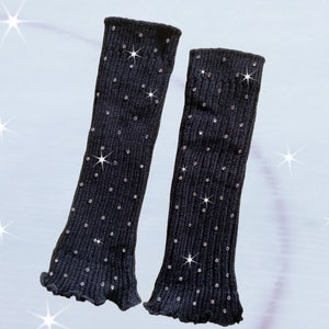 Children’s Black Sparkly Rhinestone Long Legwarmers | Long Over the Boot Figure Skating Legwarmers | Over the Knee Length Legwarmers |