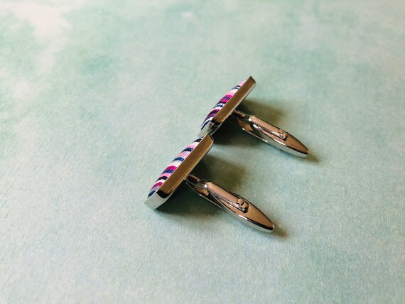 Vintage Rectangle Material Striped Cufflinks | Vi… - image 5