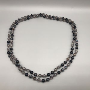 Vintage Long Black and Grey Bead Necklace | Vintage Black Necklace with AB Beads | 48 Inch Black Beaded Necklace | 48” Bead Chain | 931