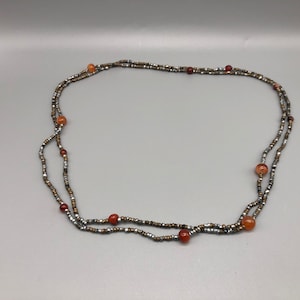 Vintage Black Seed Bead Necklace with Multicoloured Beads | Vintage Black Bead Necklace | Long Beaded Necklace | 45 Inch Bead Necklace | 987
