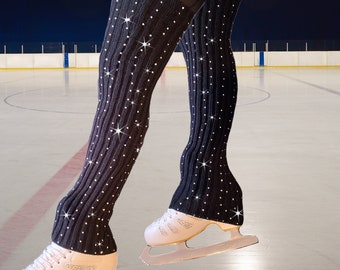 Adult Black Sparkly Rhinestone Long Legwarmers | Long Over the Boot Figure Skating Legwarmers | Over the Knee Length Legwarmers | Sparkly
