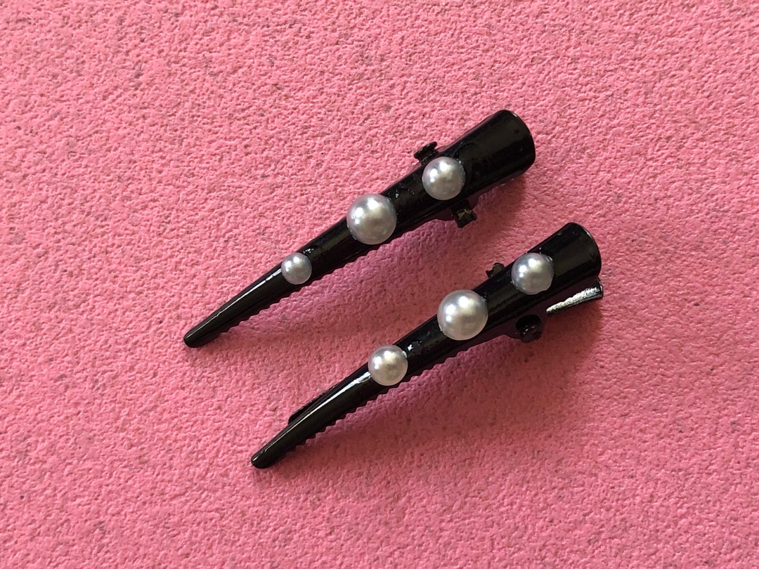 Set of 4 Small Faux Pearl Black Hair Clips Non Slip Hair Jewellery