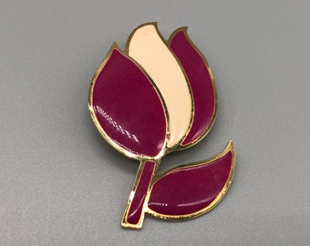 Vintage Gold Tone Tulip Flower Brooch | Vintage Gold Tone Purple Tulip Flower Pin | Enamel Gold Tone Flower Brooch Pin | Flower Brooch |1112