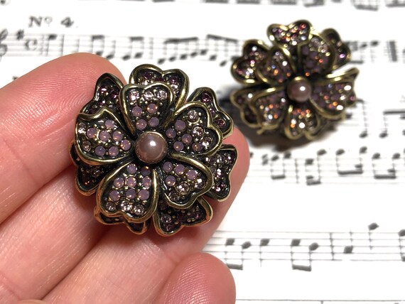 Vintage Designer Earrings | Flower Floral Pink | … - image 3