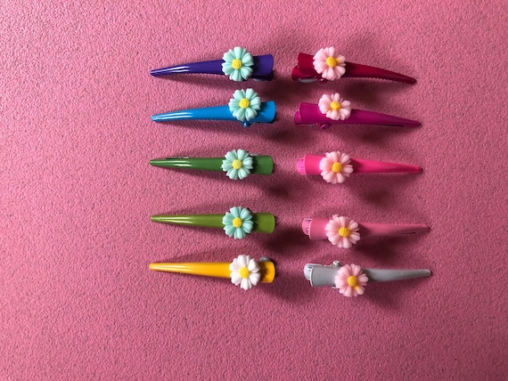 Set of 4 Small Colourful Flower Hair Clips | Non Slip Hair Jewellery | Clasps For Hair | Claw Clips For Thick Hair | Hair Clasps With Teeth