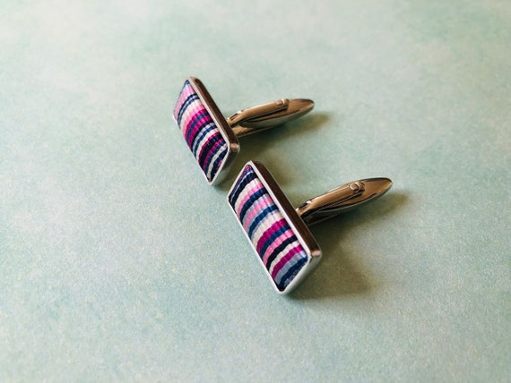 Vintage Rectangle Material Striped Cufflinks | Vi… - image 7