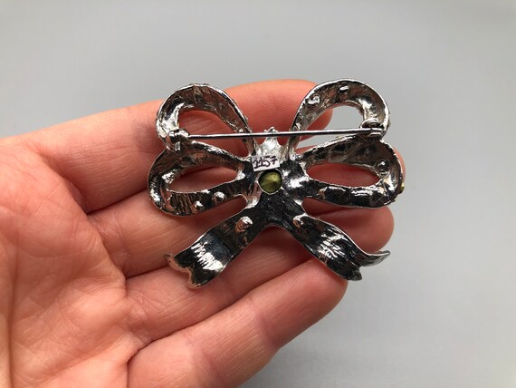 Vintage Silver Tone Bow Brooch | Silver Tone Sparkly Crystal  display picture 1