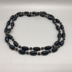 Vintage Black and Gold Bead Necklace | Vintage Black Bead Necklace | Long Beaded Necklace | 34 Inch Bead Necklace | 34” Bead Chain | 930