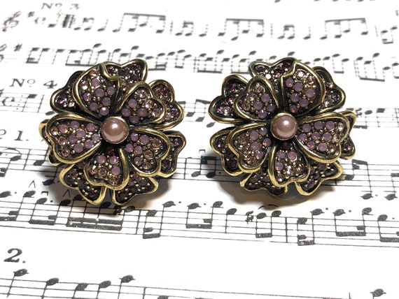 Vintage Designer Earrings | Flower Floral Pink | … - image 1