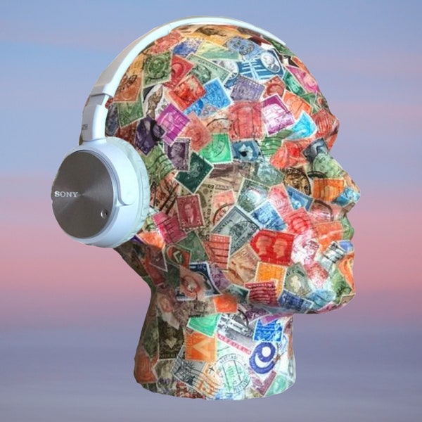 Mannequin Head | Headphone Stand | Head Phone Storage | Hat Stand | Fascinator Stand | Head Display | Decoupaged Head Display