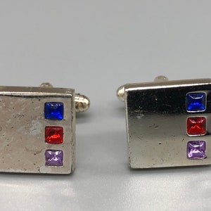 Vintage Silver Tone Cuff Links | Vintage Silver Tone Textured Cufflinks | Sparkly Cuff Links | Cufflinks with Rhinestone | 760