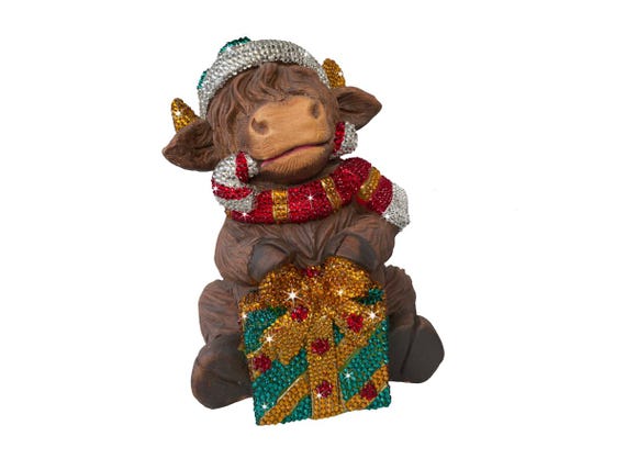 Large Christmas Highland Cow Rhinestone Decoration Ornament