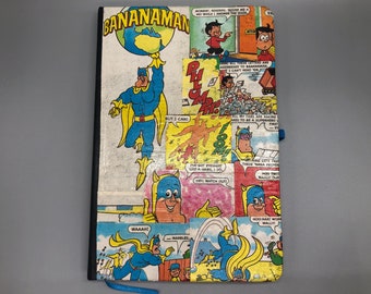 A5 Comic Style Notebook | Vintage Comic Cover Notebook | Lined Notebook | Writing Journal Black | Decoupaged Comic Strip Characters Notebook